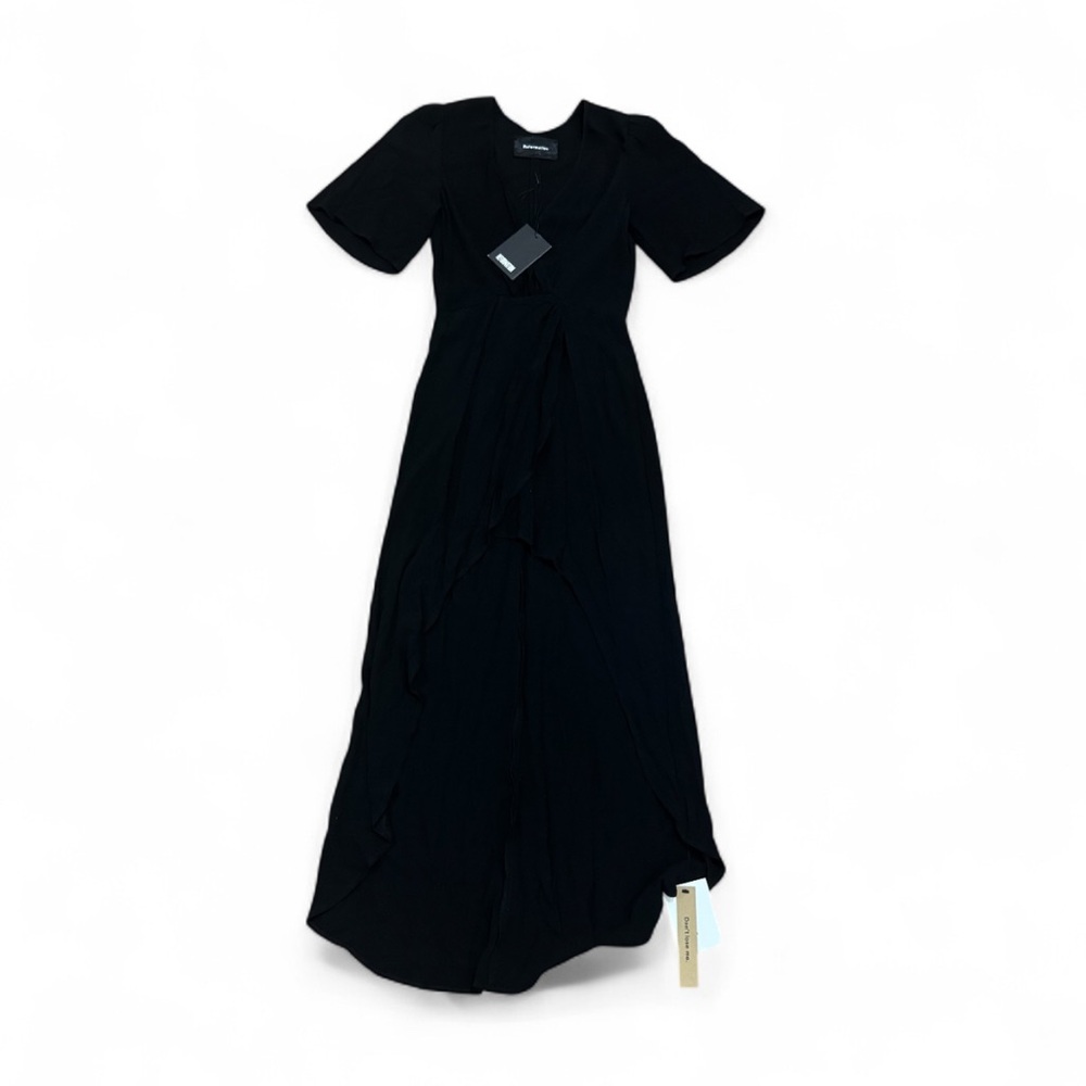 Reformation Size 6P Westport Flutter Sleeve Midi Dress V-Neck High Low Black New